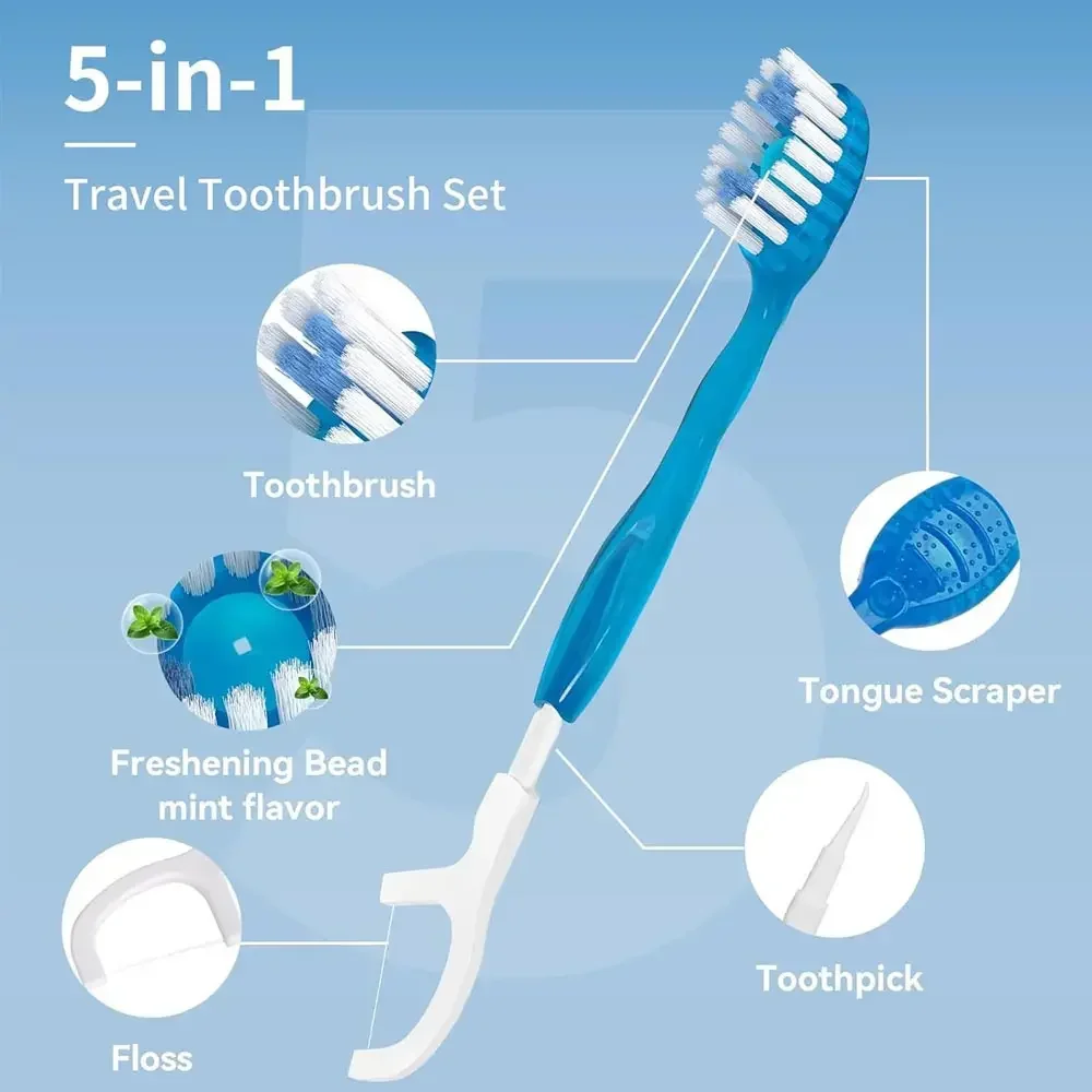 60pcs Travel Toothbrush Disposable Portable Exploded Bead Toothbrush with Dental Floss and Tongue Scraper Orthodox toothbrush