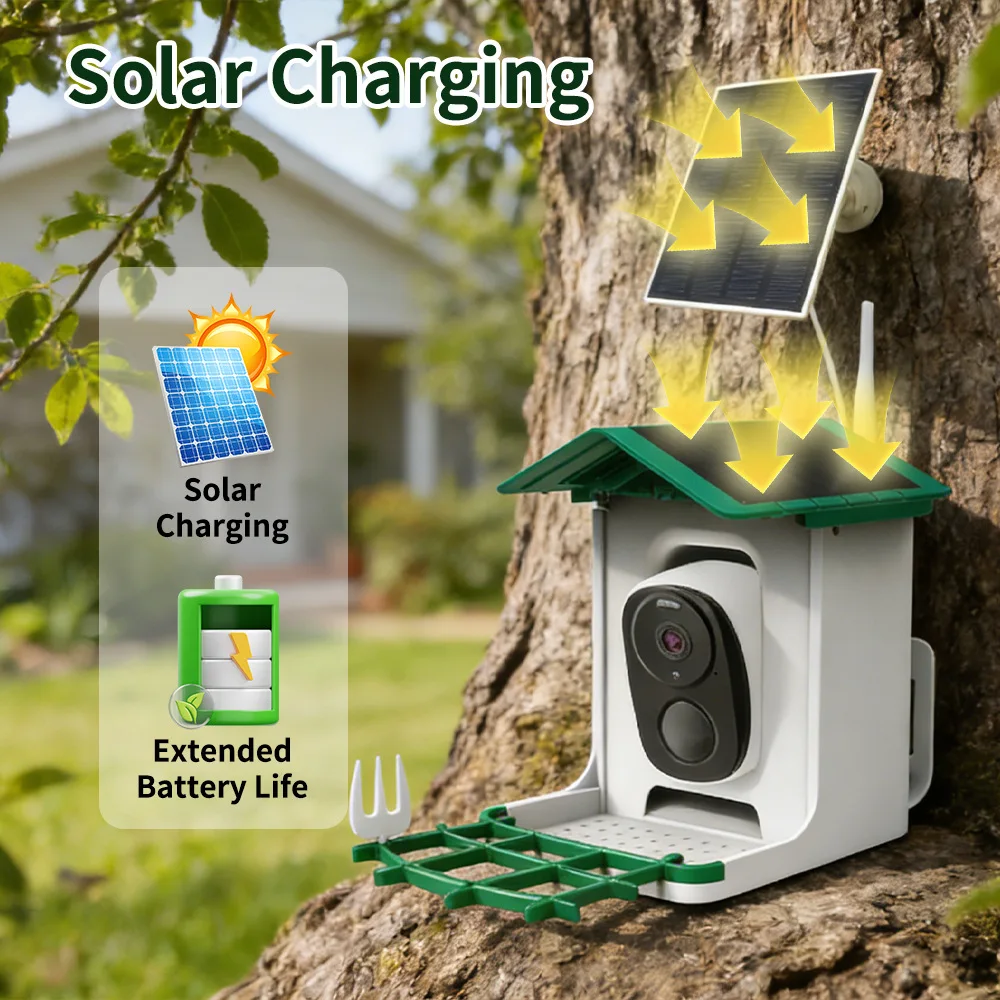 Smart Bird Feeder with 1080P HD Full Color Solar WiFi Camera, Remote Monitoring for Birds and Pets, Home Security System