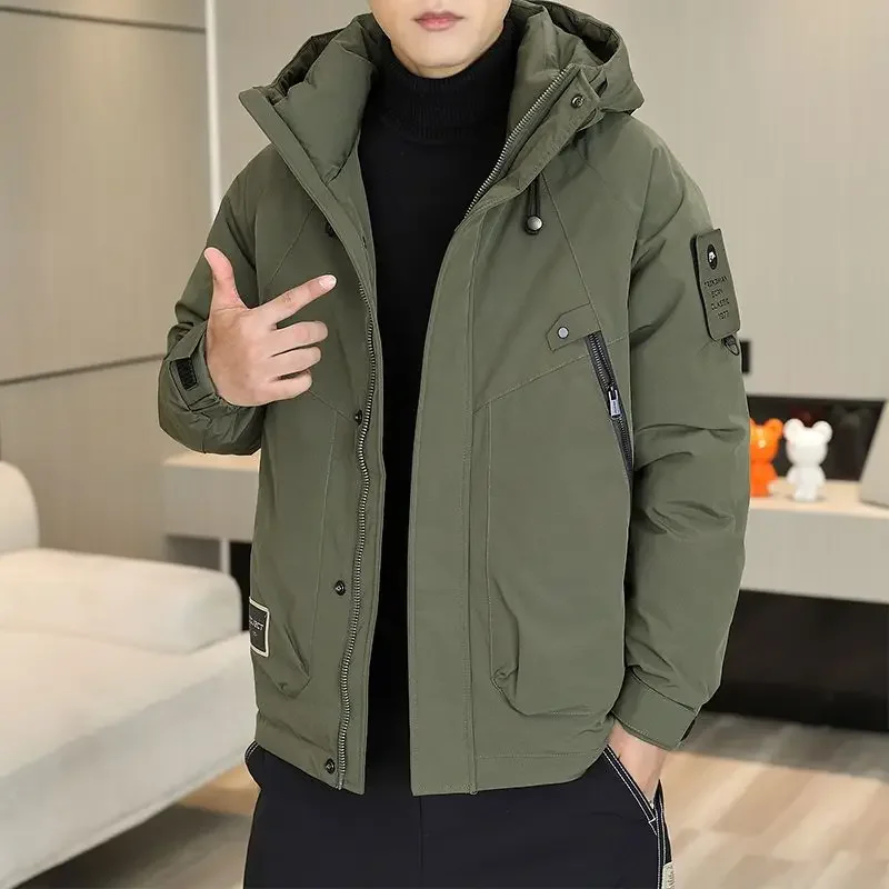 Male Fashion Solid Color Large Size Hooded White Men Down Jacket Duck Down Coat Winter Thicken Thermal Casual Handsome Outwear