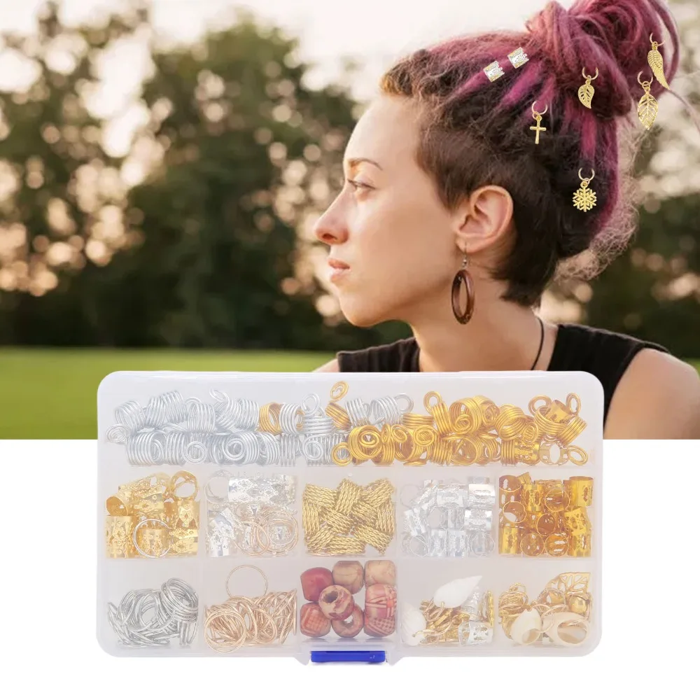 238Pcs Fashionable Metal Hair Jewelry Kit Gold Different Sizes Dreadlock Accessories Braid Accessories Set for Men