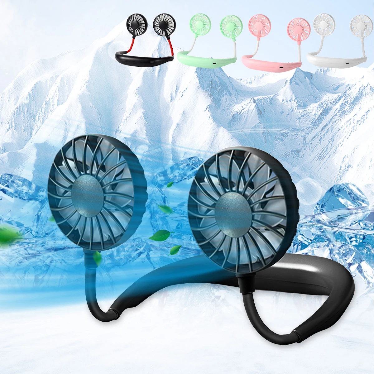 Outdoor-Nackenventilator, 1200 mAh, wiederaufladbar, 3 Geschwindigkeiten, tragbarer, freihändig tragbarer Ventilator, langanhaltende Kühlung für Camping, Reisen, Strand