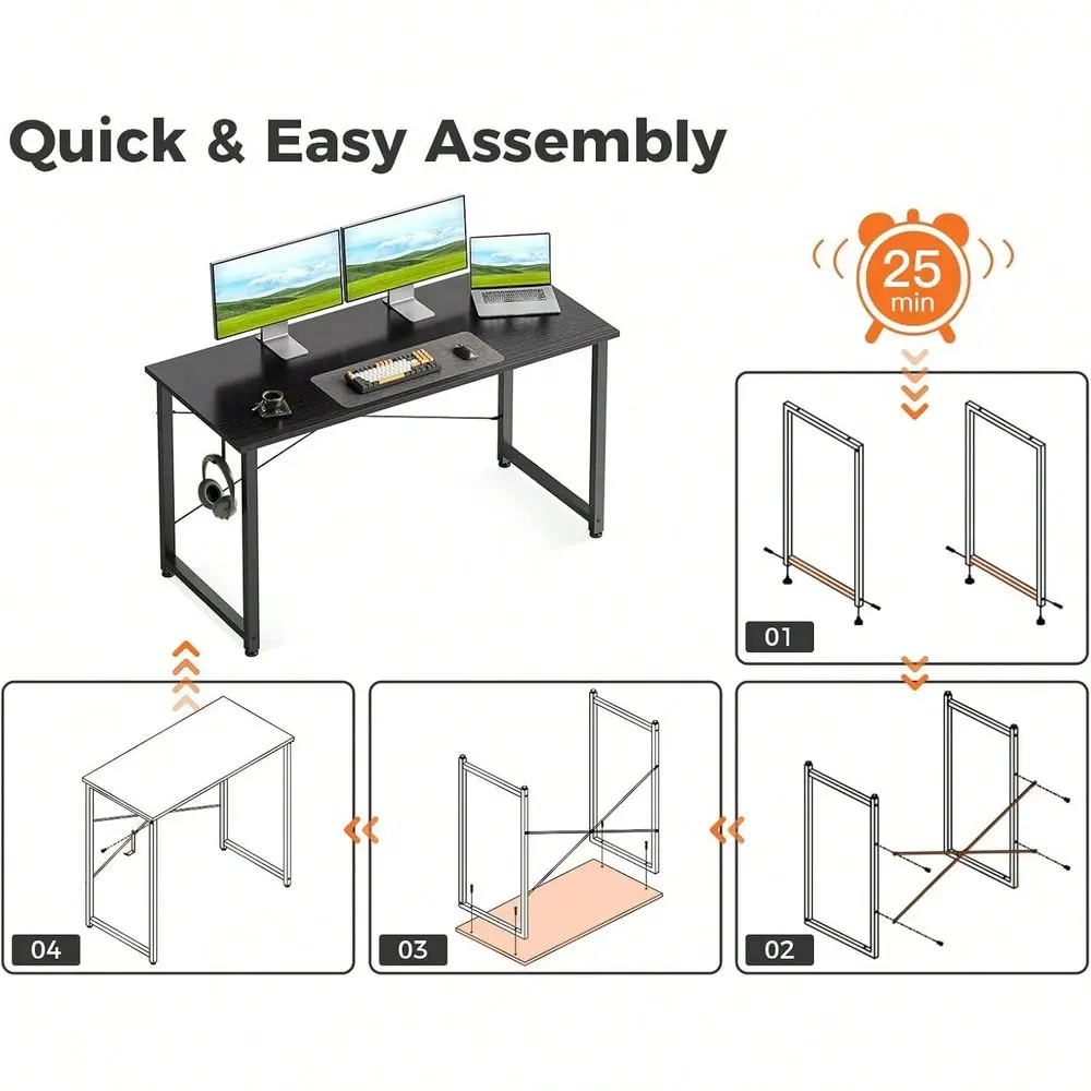 

Inch Small Computer Desk For Home Office, Study Writing Table For Small Spaces, Desk With Headphone Hooks, Pure Black