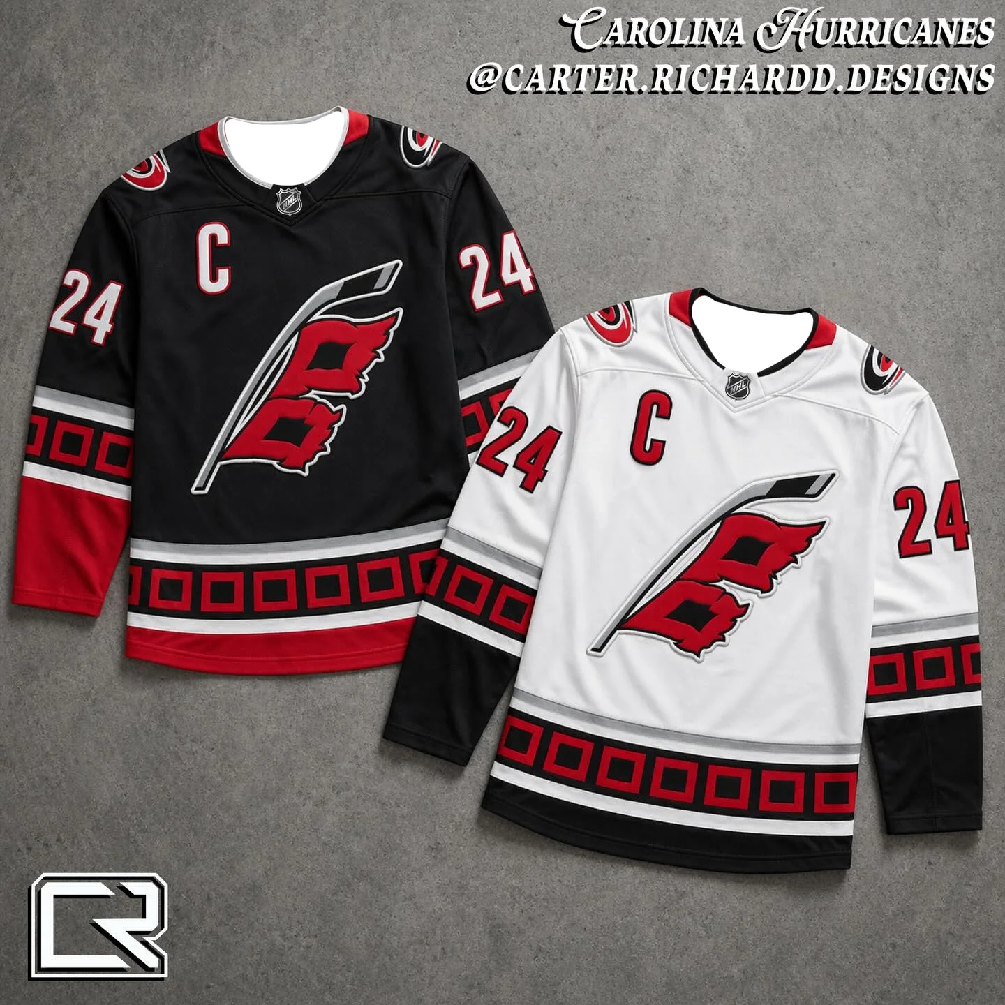 Carolina Hurricanes Ice Hockey Jersey Breathable Quick Dry Performance Fabric with Stylized Logo   Number 24 Tops Colthing