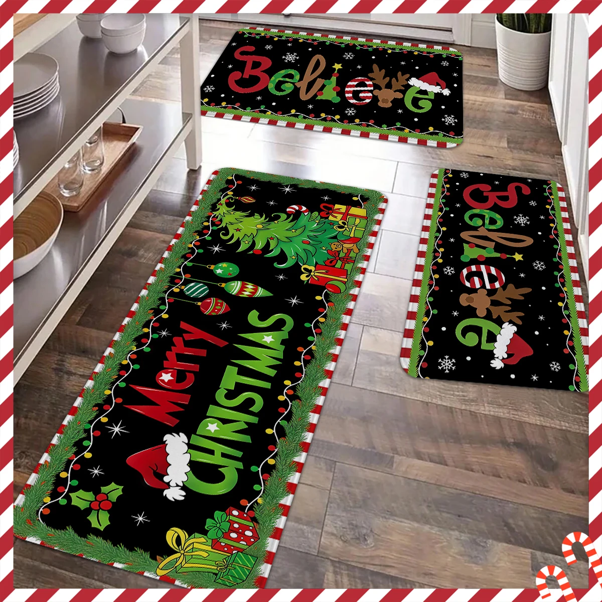 

Рождественская елка 1/2/3 шт., дизайн рождественской шапки с разноцветным шариком, кухонный ковер, удобный, мягкий и легко чистящийся напольный коврик,