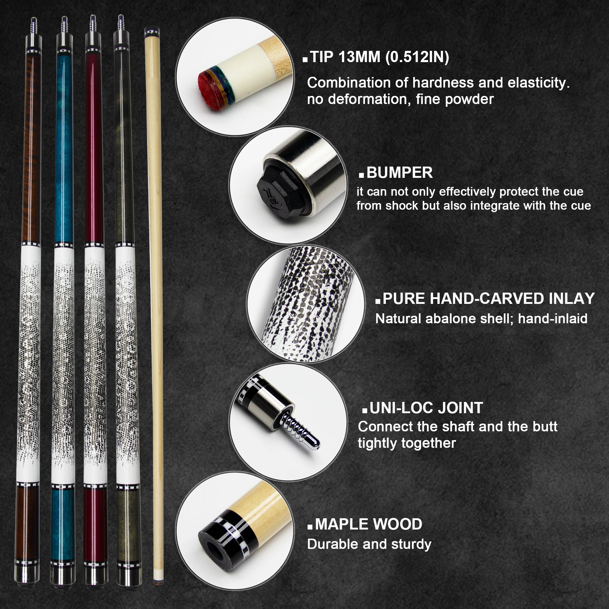 imported-maple-wood-snake-skin-pattern-grip-billiard-cue-stick