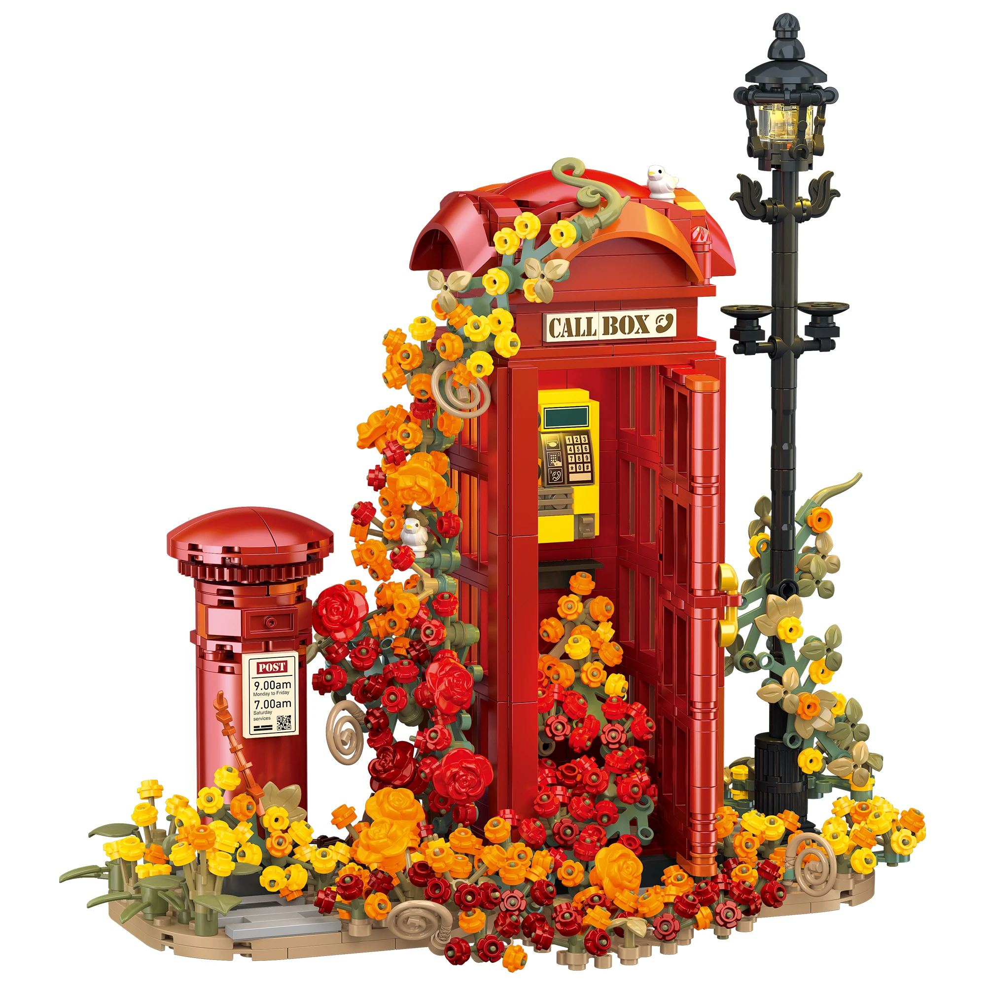 

1142 PCS Street Scene Lighting Telephone Booth Building Blocks Home Creative Ornament Model Assembly Toy Birthday Gift
