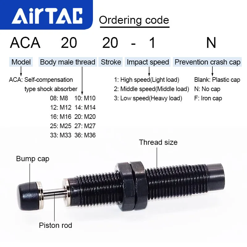 AirTAC الأصلي ACA1007 1210 1412 1620 2025 2550 2750 3325 3650 هوائي نوع التعويض الذاتي امتصاص الصدمات عازلة هيدروليكية