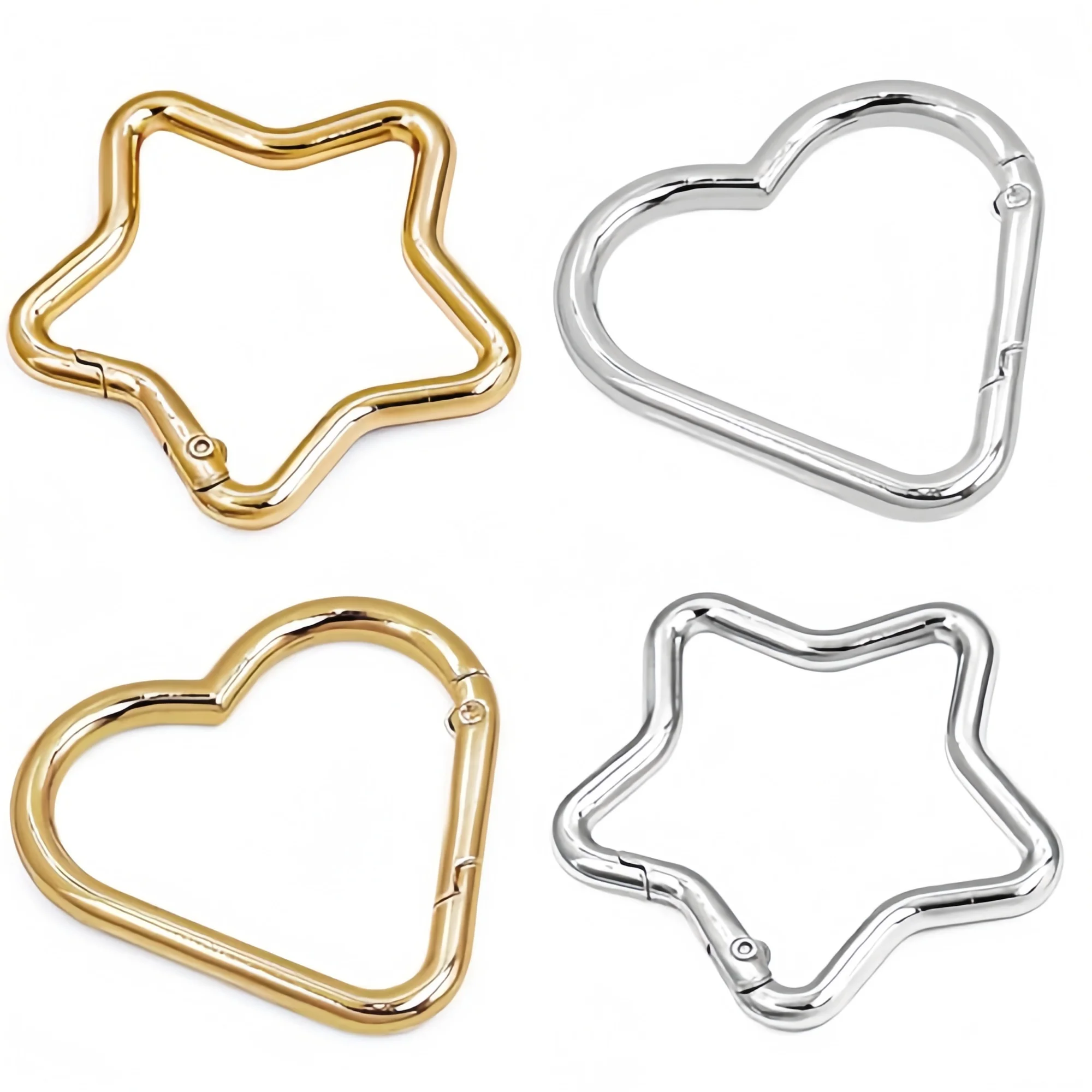 Heart & Star Carabiner Clips for Bag Charms, 4 Pack Cute Keychain Clips for Crafts, DIY Jewelry, Zipper Pulls, Everyday Accessor