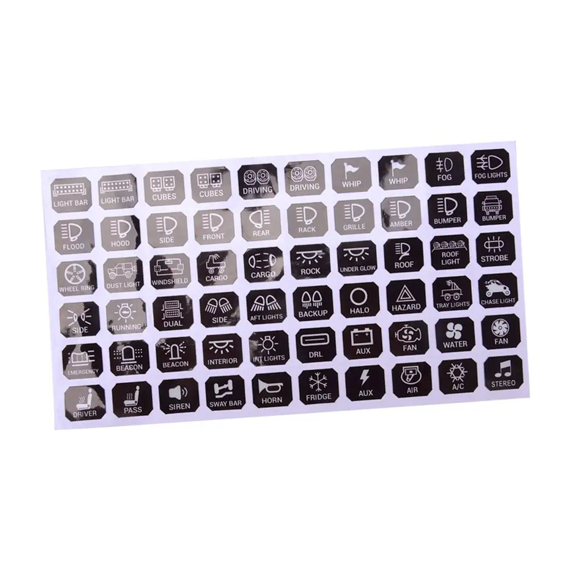 240pcs Car RV Light Lamp Switch Panel Control Label Sticker Black PBC Plastic Fit for 6/8 Gang