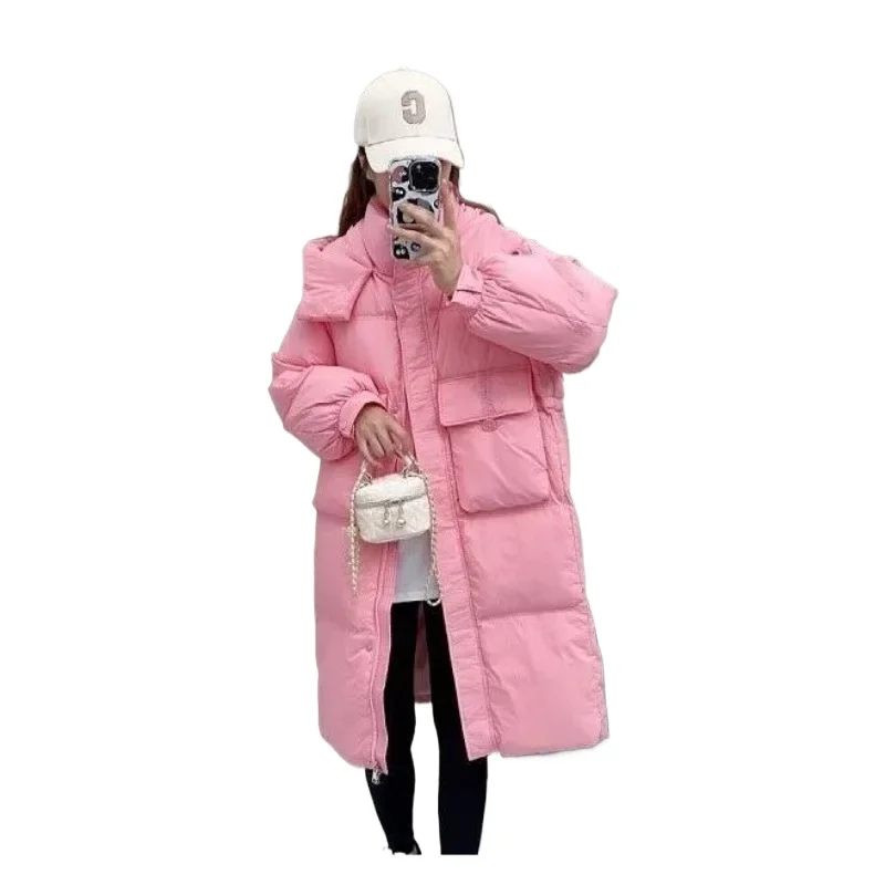 Waist Slimming Down Padded Jacket Women's Winter 2024 New Medium Long Loose Thick Warm Padded Jacket [Cap Can Be Removed]