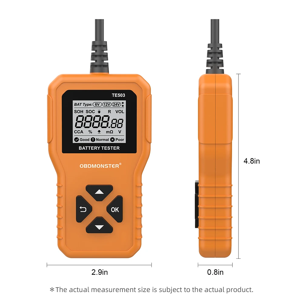 OBDMONSTER Car Battery Tester 6V 12V 24V TE503 Capacity Digital Car System Batteries Analyzer Auto Battery Diagnostic Tool