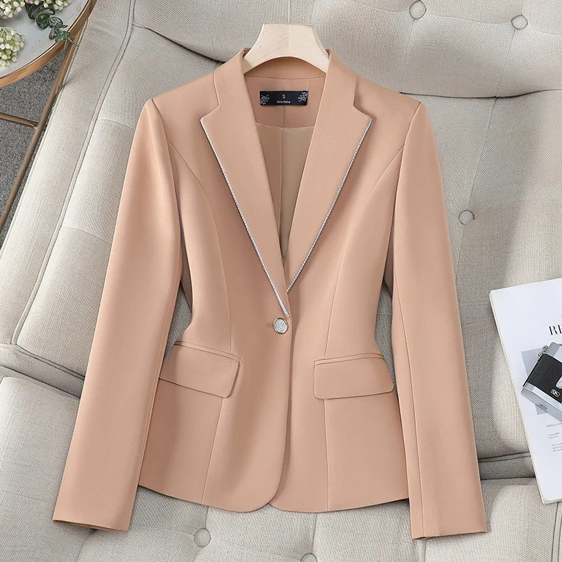 

Весенне-осенний модный женский блейзер-пиджак: абрикосовый, черный, хаки, с длинным рукавом, деловой, для работы, приталенный, формальный жакет-топ