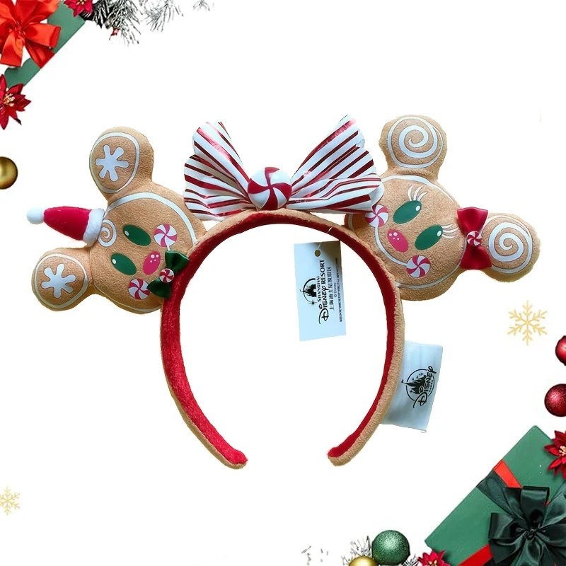 

Christmas Mickey Mouse Ear Headbands Gingerbread Bow Headbands Holiday Birthday Party Hair Accessories Gift for Women Girl