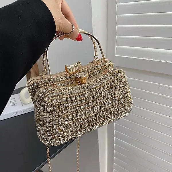 

Diamond Shiny Rhinestone Handbag Diamond Mesh Stitched Messenger Bag Fashion Luxury Brand Bag Metal Style Dinner Party Dress Bag