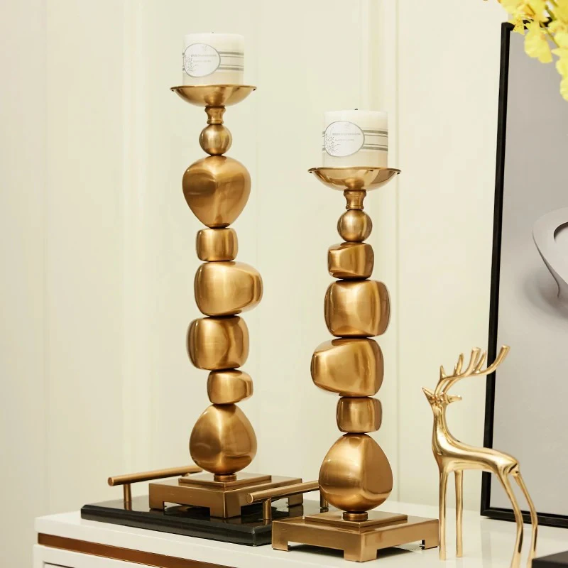 Creative Stone Pile Shape Candle Holder Ornaments Golden Alloy Candlestick Desk Decoration Wax Melt Burner Home Aroma Container