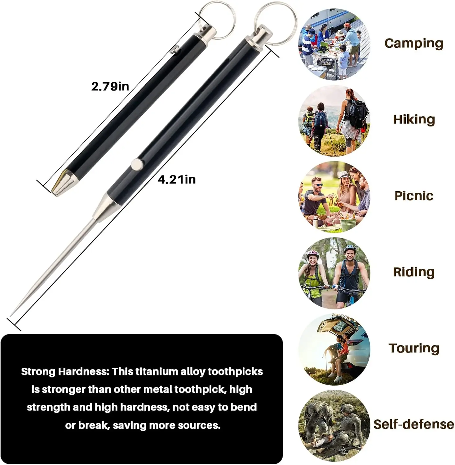 EDC Portable Retractable Toothpick High Strength Titanium Alloy Spring Push-pull Fruit Pick Gift Keychain Pendant Tooth Pick