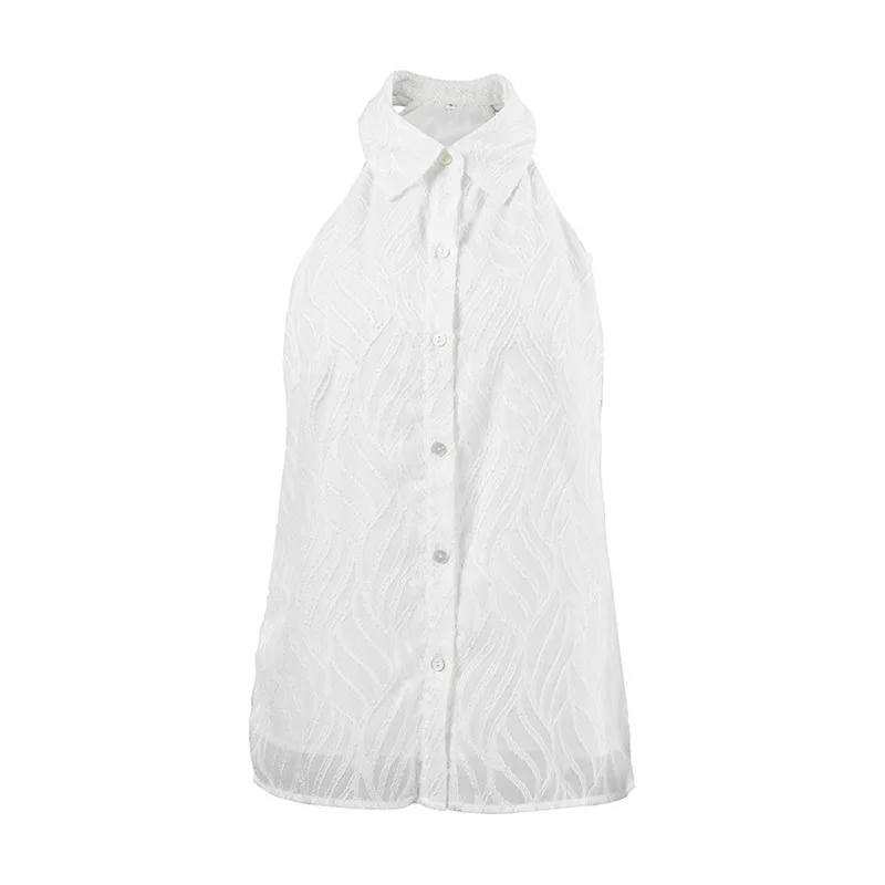 

2024 Summer New Women's Simple White Sleeveless Tank Top Temperament Commuting Fashion Women Elegant Jacquard Shirt Tops