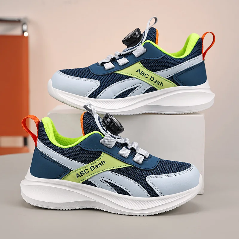 A pair of children's breathable running shoes, convenient hook and loop closure, comfy for kids outdoor wear, FED‑1712
