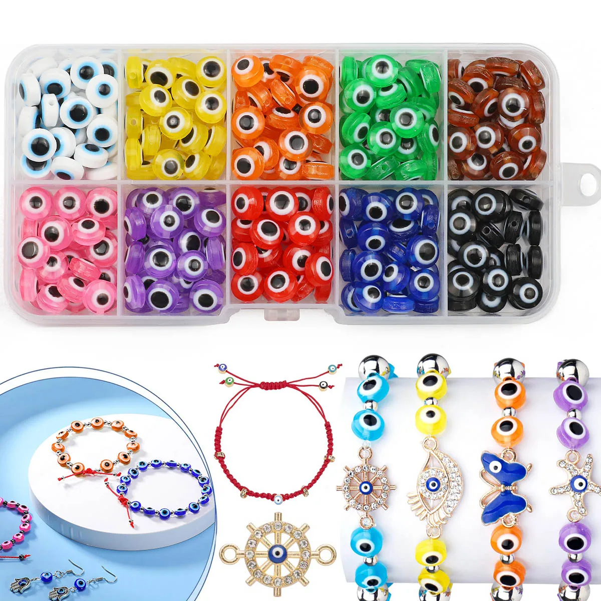 8mm 10-colors Boxed Fish Eye Loose Spacer Beads Kit For Jewelry Making DIY Handmade Bracelets Earrings Pendants Accessories