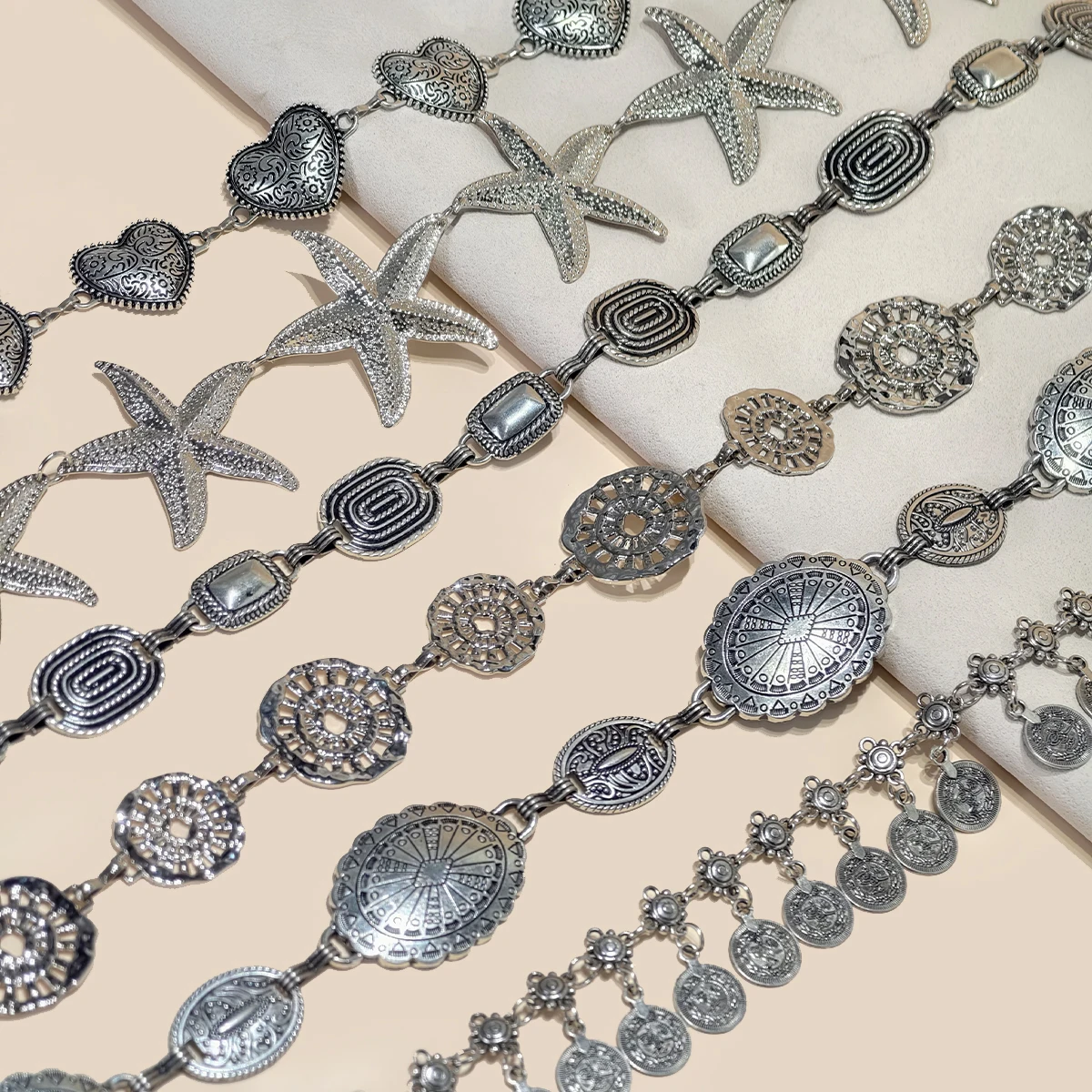 موضة جديدة الفضة الخصر سلسلة Y2K العصرية البوهيمي الجينز حزام ملابس الصيف الشاطئ اكسسوارات خمر سلسلة قابل للتعديل زنار #1