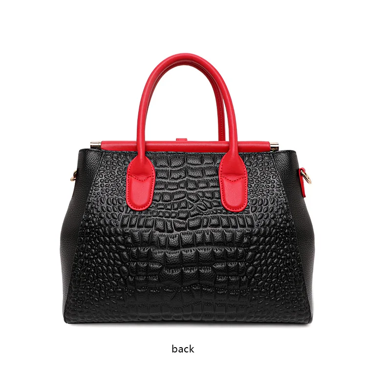 Neue Tragetasche aus Rindsleder mit Kroko-Prägung für Damen, farblich passende Handtasche, abnehmbarer Riemen, Umhängetasche für Pendler – Detail 12