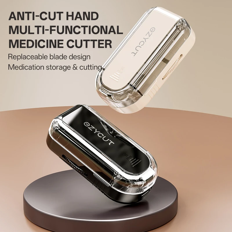 Portable Anti-Cutting Tablet Cutter with Rotating Clamp Stainless Steel Blades Large Capacity Storage Box for All Sizes