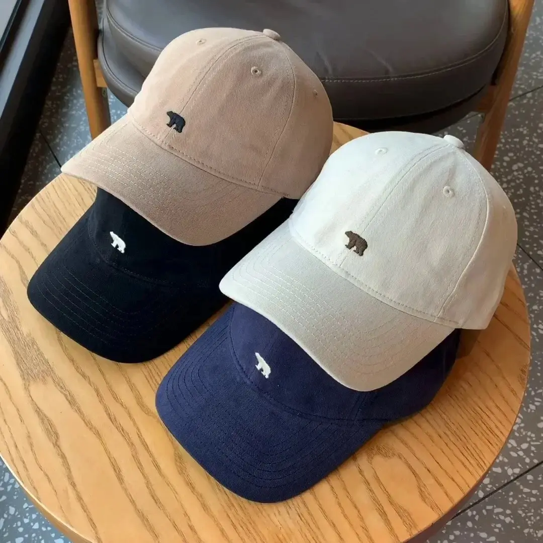 Hat Female Spring/Summer American Embroidered Wide Brimmed Baseball Hat Female Sunshade Soft Top Polar Bear Duck Tongue Hat Male