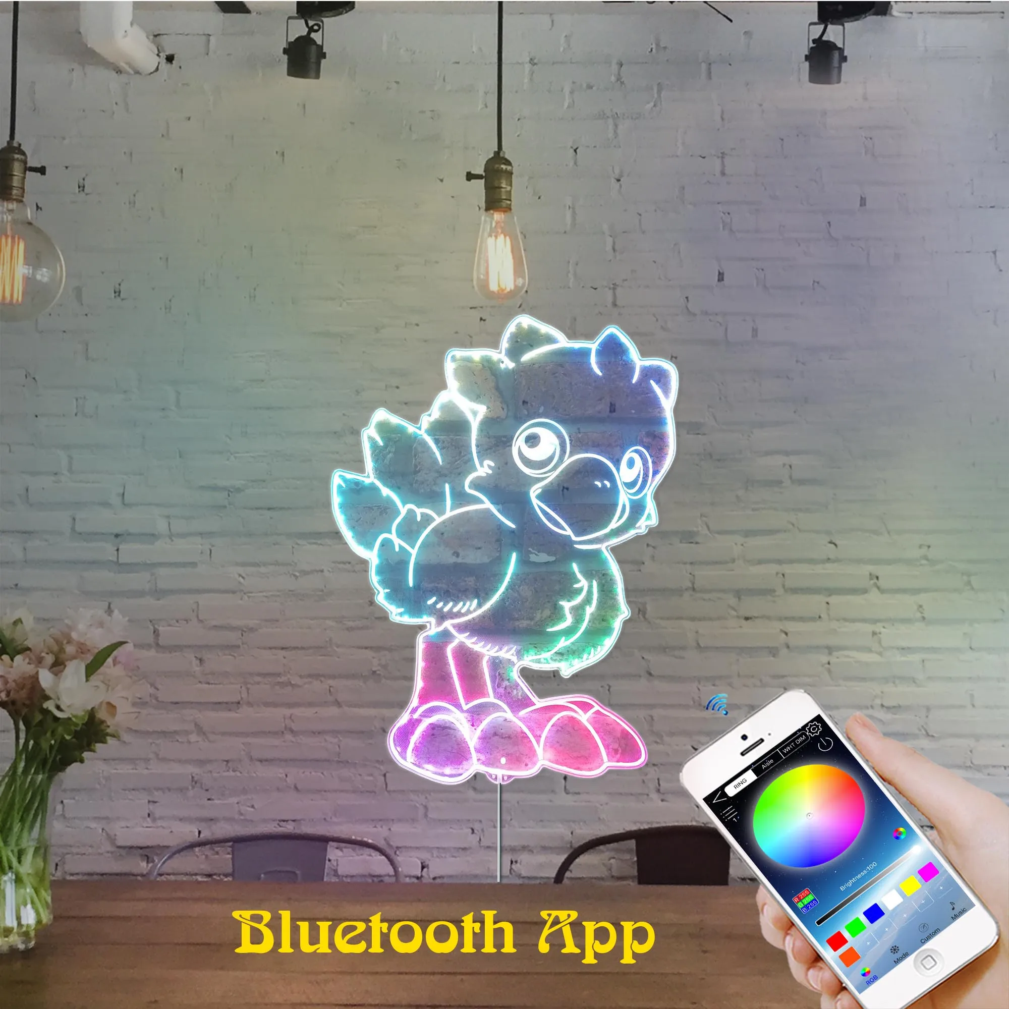 FF Chocobo Neon RGB Edge Lit LED Sign, Game Room Decor, Gaming Night Light