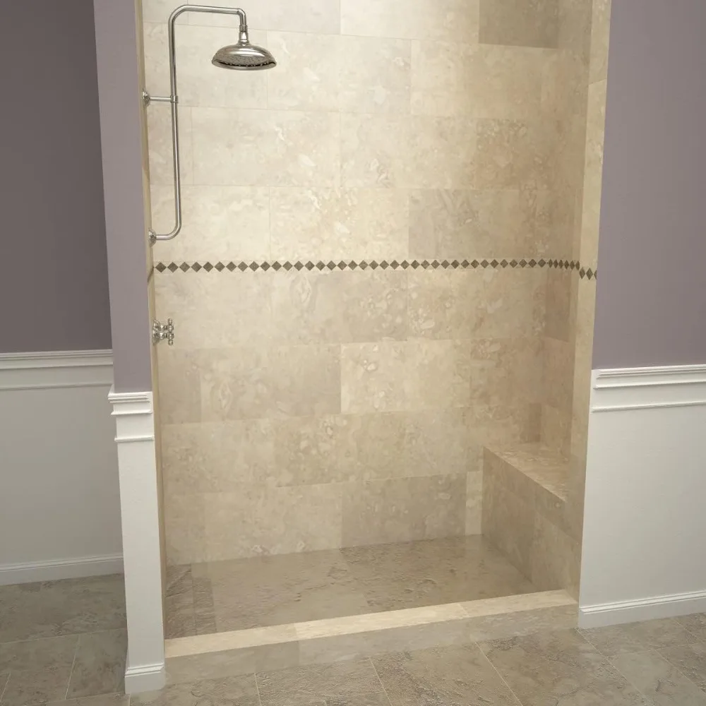 Shower Pan and Bench with Left Drain- Single Curb Shower Base, Bench, 2