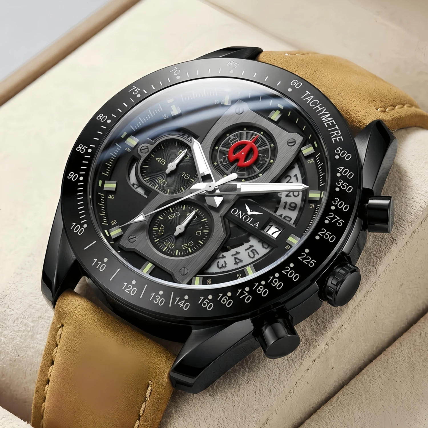 2026 New ONOLA Racing Chronometer Watch Large Dial Speedometer Multi Functional Quartz Watch Waterproof Night Light Sports Watch