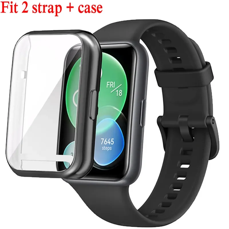 Funda de TPU y correa para huawei watch fit 2, correa de silicona de repuesto para reloj inteligente, pulsera deportiva, accesorios para fit2