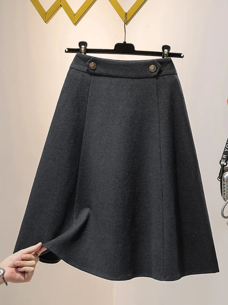 

Юбка-трапеция с высокой талией, женская шерстяная юбка-солнце, весна 2026, большие размеры, скрывающая живот, утягивающая короткая юбка