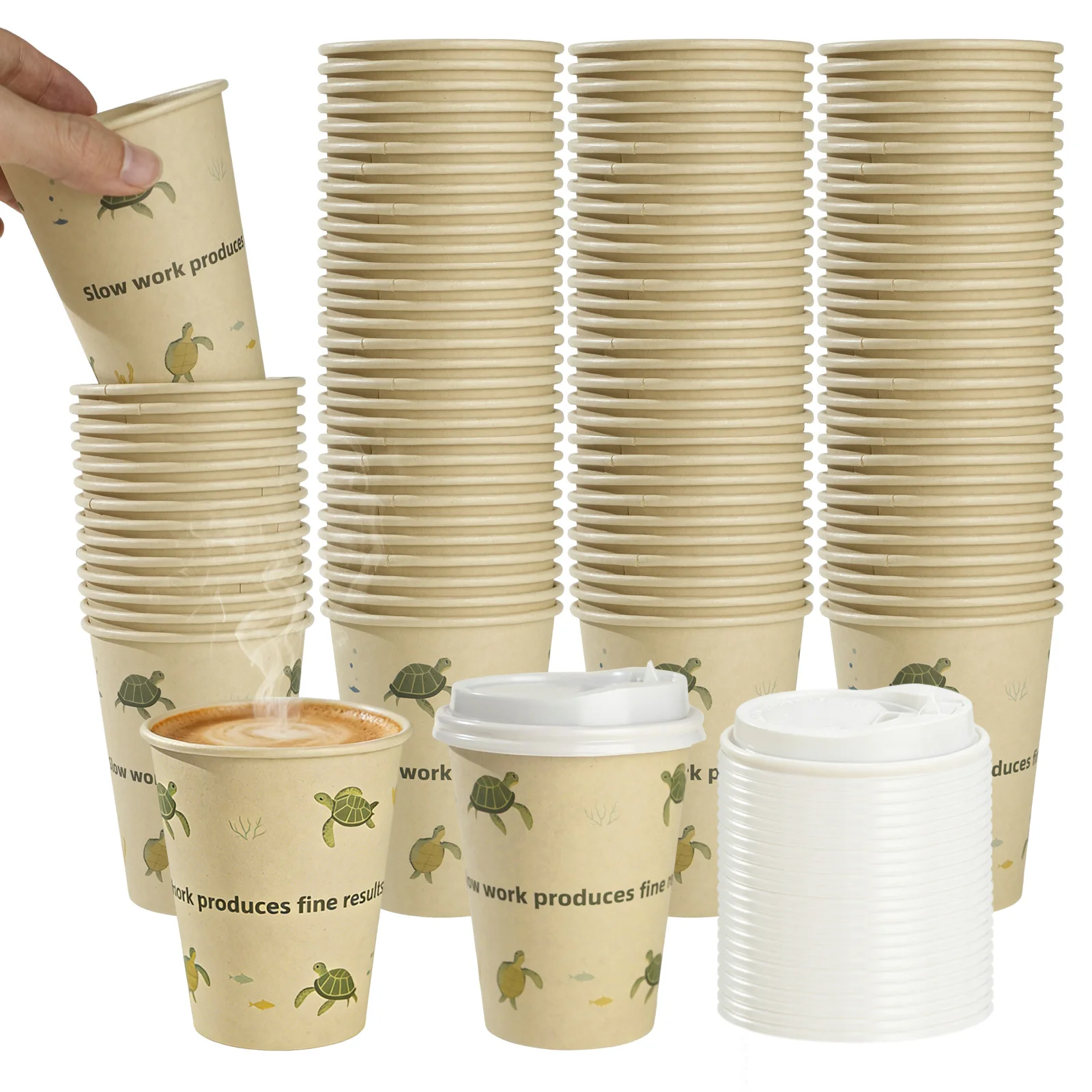 

Одноразовые бумажные стаканчики на тему океана - бамбуковые чашки для кофе и молока с крышками, дизайн черепахи и акулы для домашних вечеринок с бумажной соломинкой