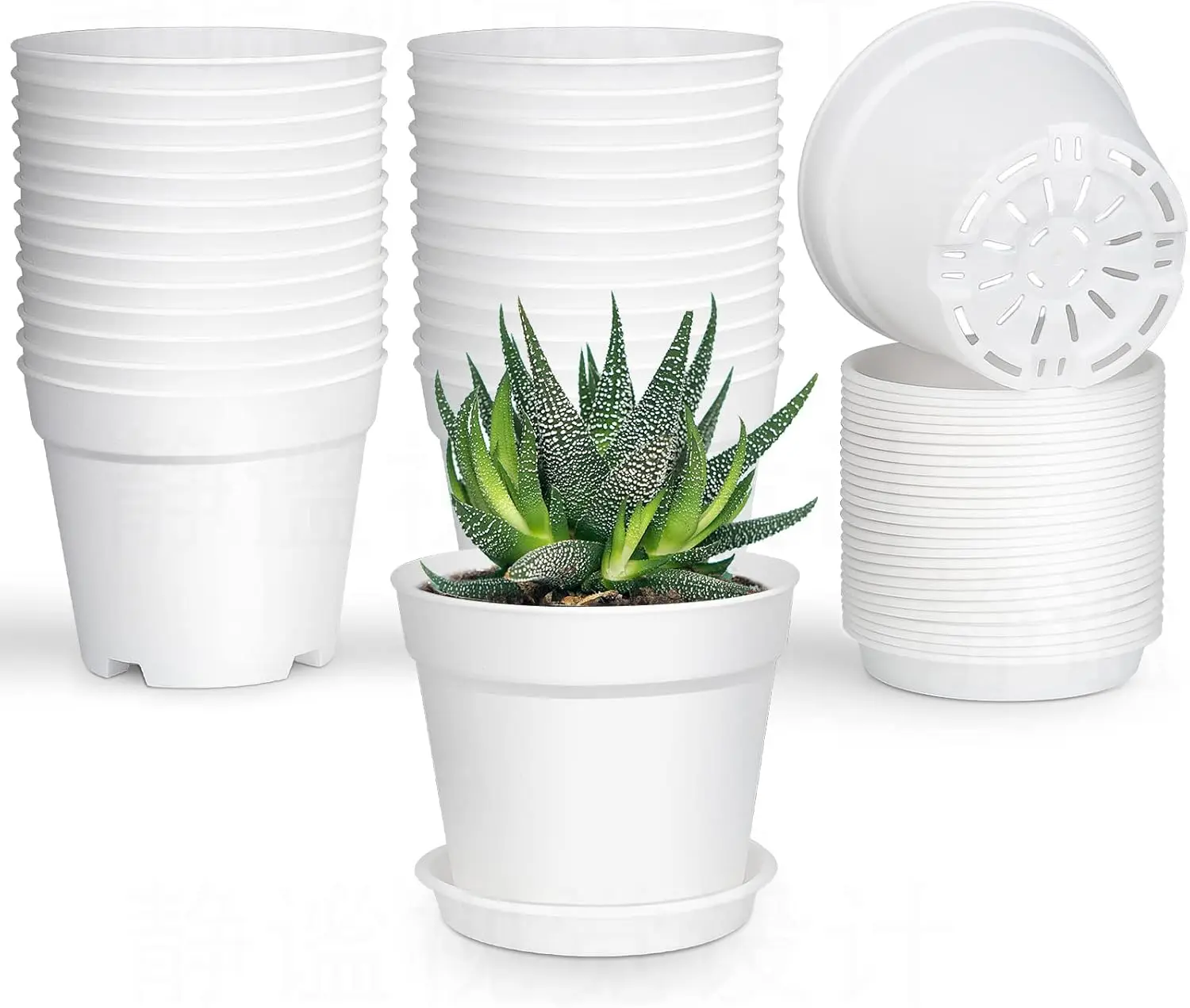 

28 Pack 4" Small Plastic Plant Pots with Drainage Holes & Saucers for Succulents, Flowers, Seed Starting, White
