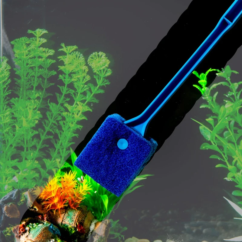 Aquarium Algae Scraper Double Sided Sponge Brush Cleaner Long Handle Fish Tank Scrubber for Glass Aquariums and Home Kitchen