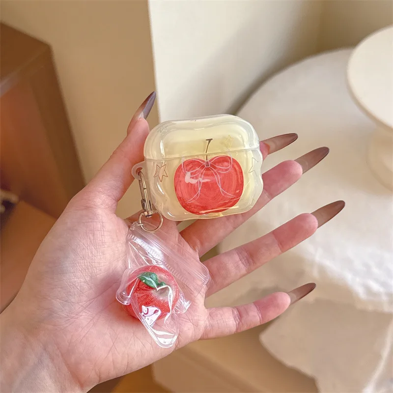 Koreanische Rot für Apple Muster Kopfhörer Fall Für Airpods 4 3 2 Pro3 Schutzhülle mit Anhänger Silikon Kopfhörer Fällen Funda ﻿