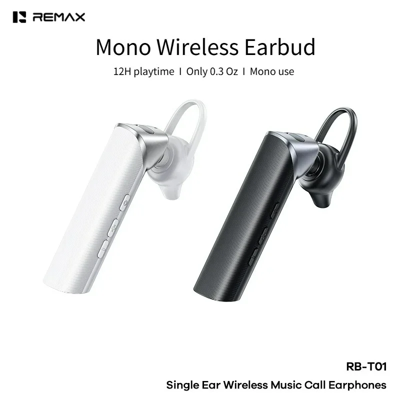 REMAX Mono High-quality Bluetooth Earbuds Business Bluetooth Earphones Wireless Earhook Earbud for Trucker Car Hands-Free Call