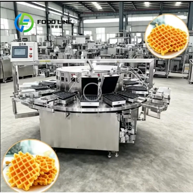 Customize Rotary Automatic Waffle Biscuit Making Production Line,Multi‑Station Industrial Waffle Baker For Snack Baking Plant