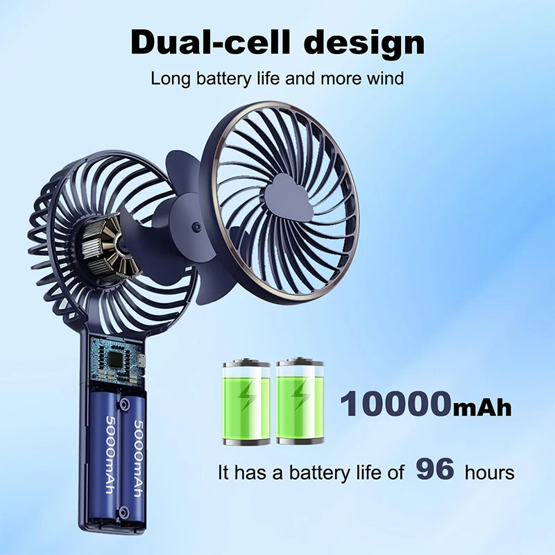 10000mAh Handheld Fan Cooling Portable Fan Mini Air Cooler Usb Rechargeable Handheld Fan