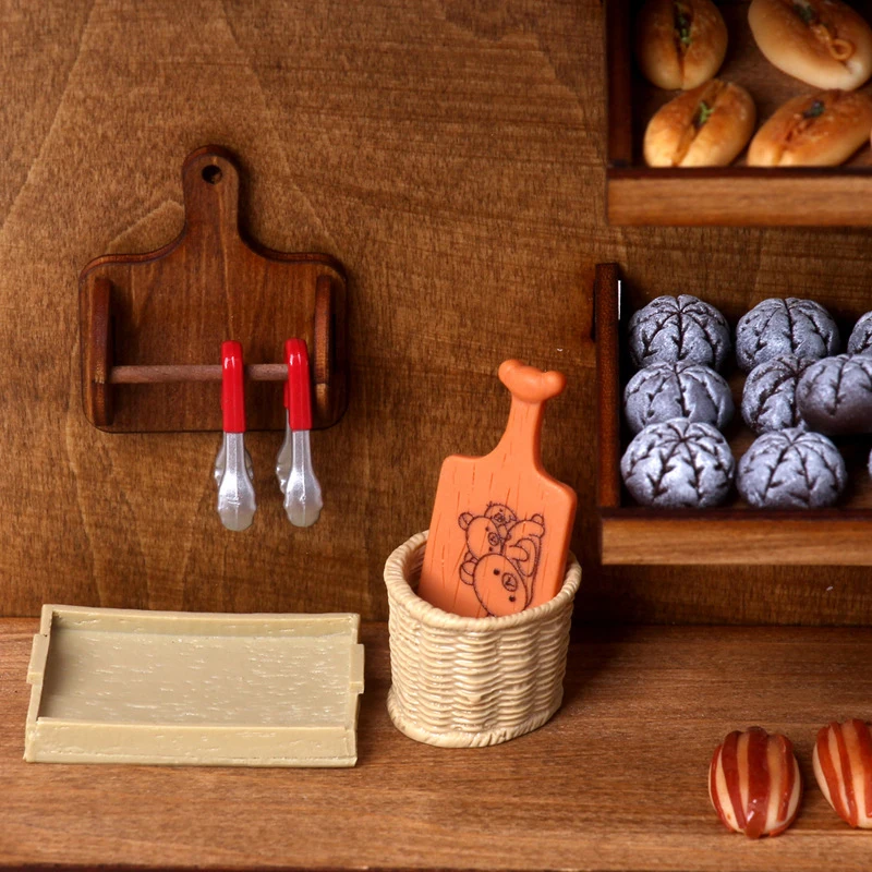 1Set 1:12 Dollhouse Miniature Bread Tray Breadbasket Baking Clip W/Shelf Breadboard Scene Decor Doll House Accessories