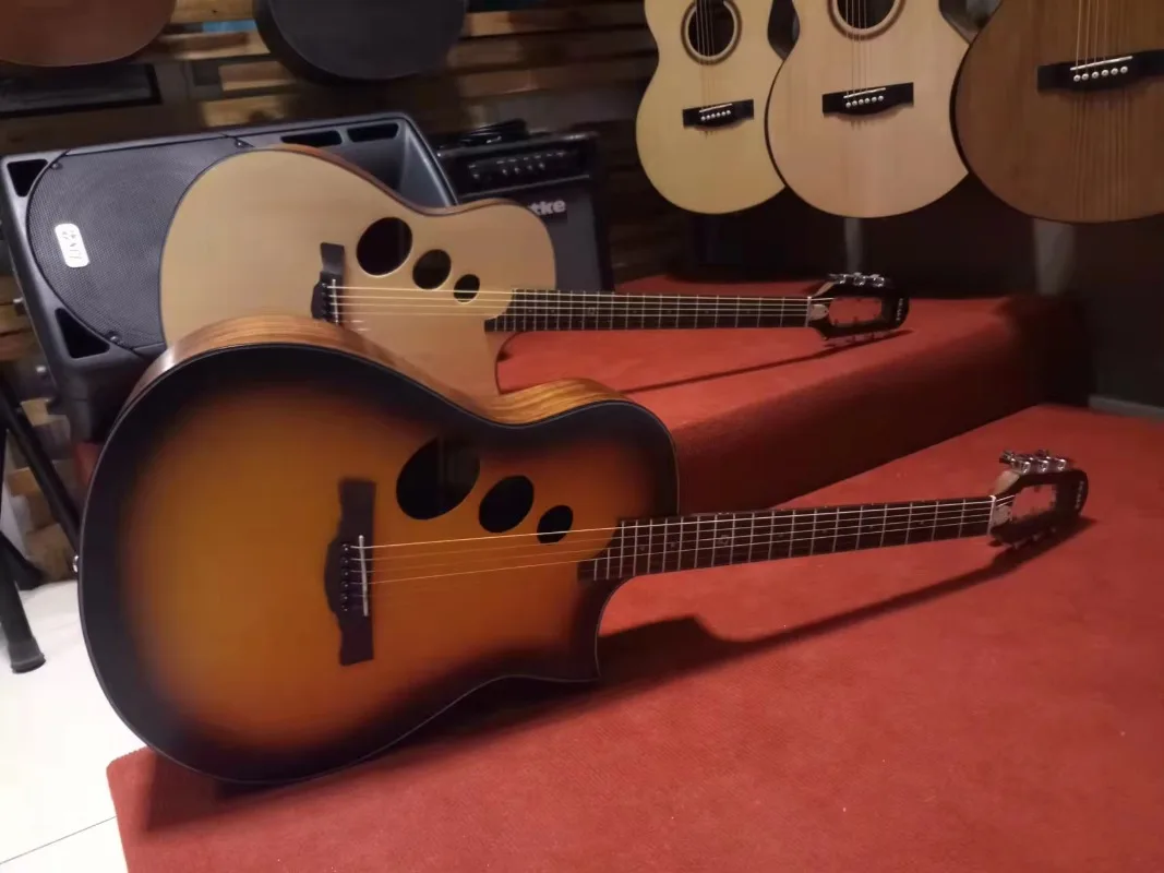 40inch Acoustic Guitar Three Sound Holes High-Quality Spruce Body Rosewood Matte Wholesale