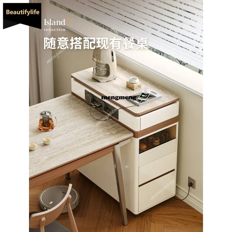 Mobile island cabinet, separate ultra-small and narrow , modern simple small apartment, ultra-thin travertine rock slab D80