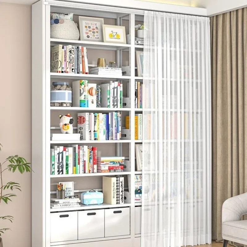 Estantería doméstica a prueba de polvo con cortina, libros ilustrados de biblioteca, estante de almacenamiento para sala de estar, dormitorio de piso a techo