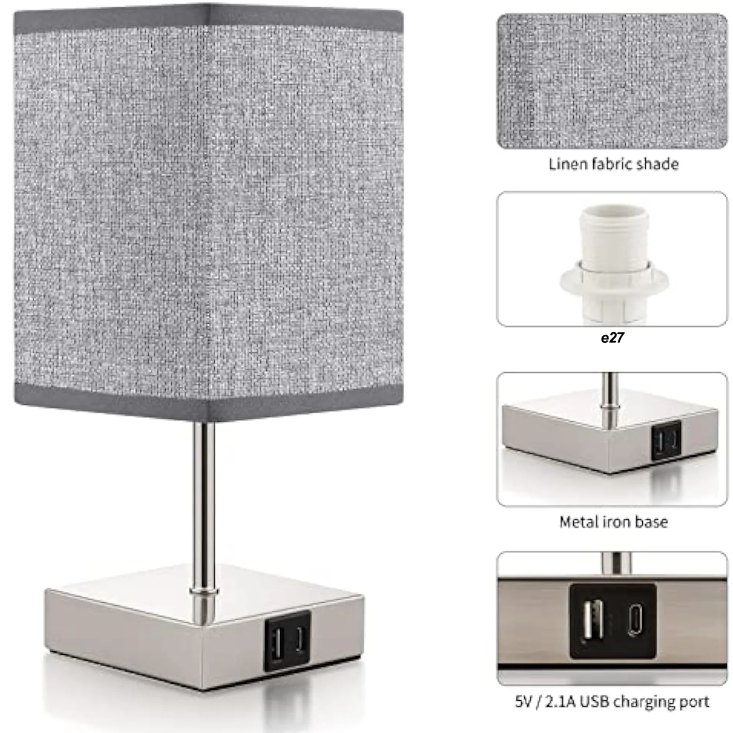 

1Pcs/2Pcs Grey Desk Lamp Touch Dimmable Bedside Light Quick Rechargable Lamp Led Lighting Lamp for Bedroom Office Energy Saving