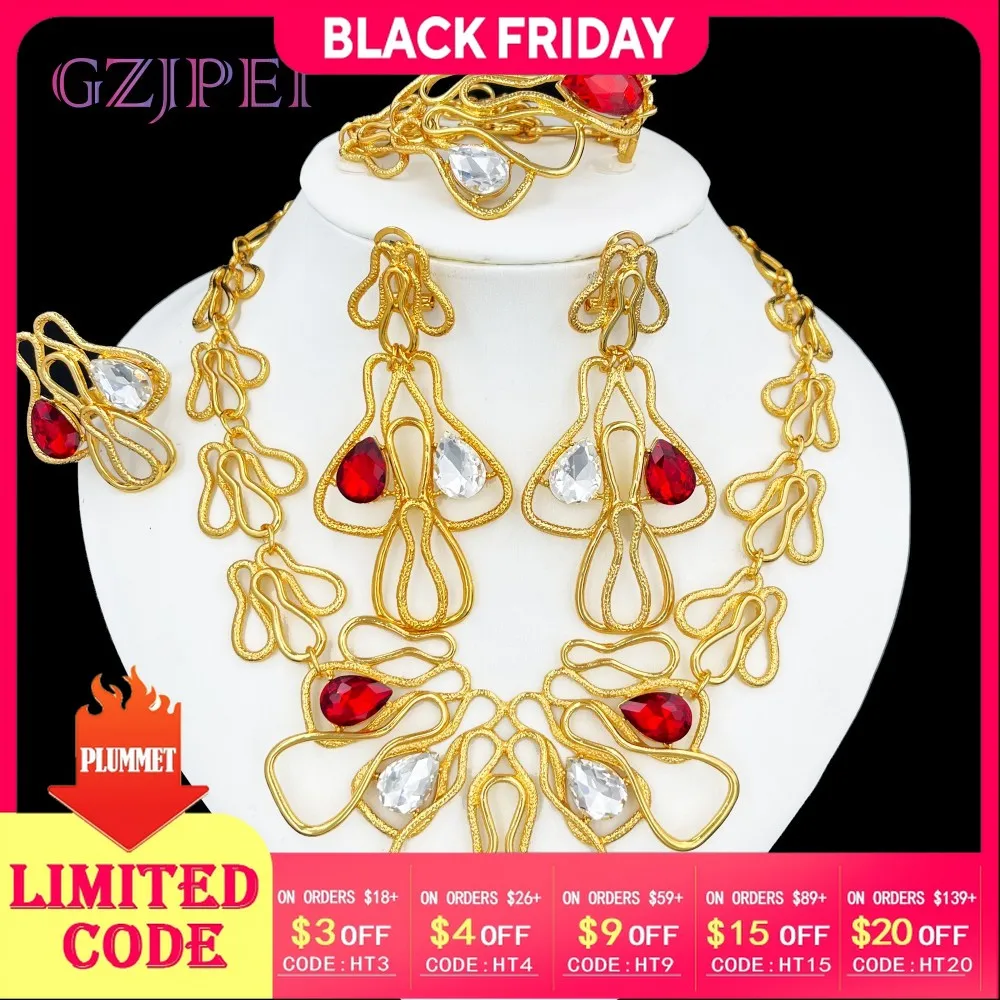 

GZJPEI Elegant Women Jewelry Set Luxury Red Zircon Stone Big Jewellery For Lover Birthday Gift Wedding Accessories 2025 New