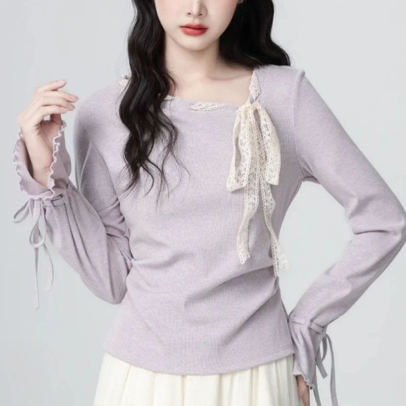 

Женская футболка с длинным рукавом Spicy Girl, осенняя модная тенденция, женская одежда, футболки с косым воротником, короткие стильные базовые слои, топы, новинка