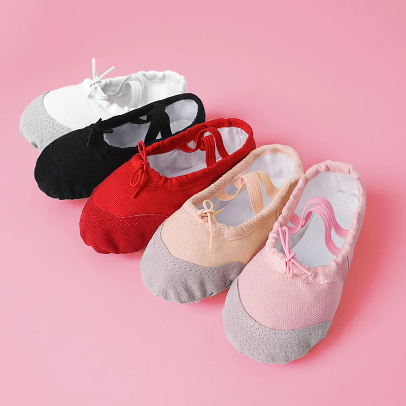 Girls Ballet Shoes Canvas Split Soft Soled Shoes Kids Women Gymnastics Shoes Ballerina Flat Shoes for Dancing Wholesale 5 Pairs