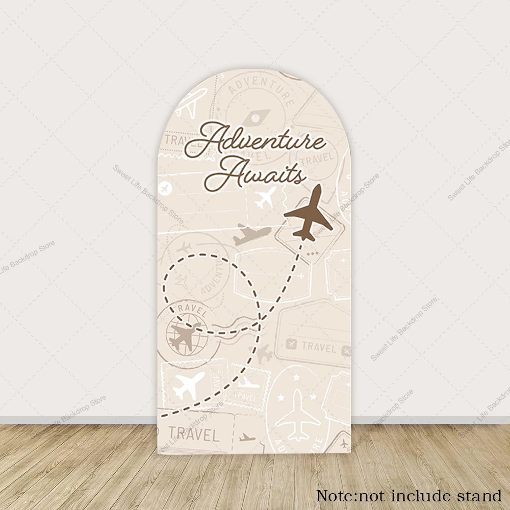 مغامرة تنتظر قوس خلفية غطاء طوابع الطائرة ديكور خريطة العالم السفر تحت عنوان استحمام الطفل عيد ميلاد قوس الخلفية #4