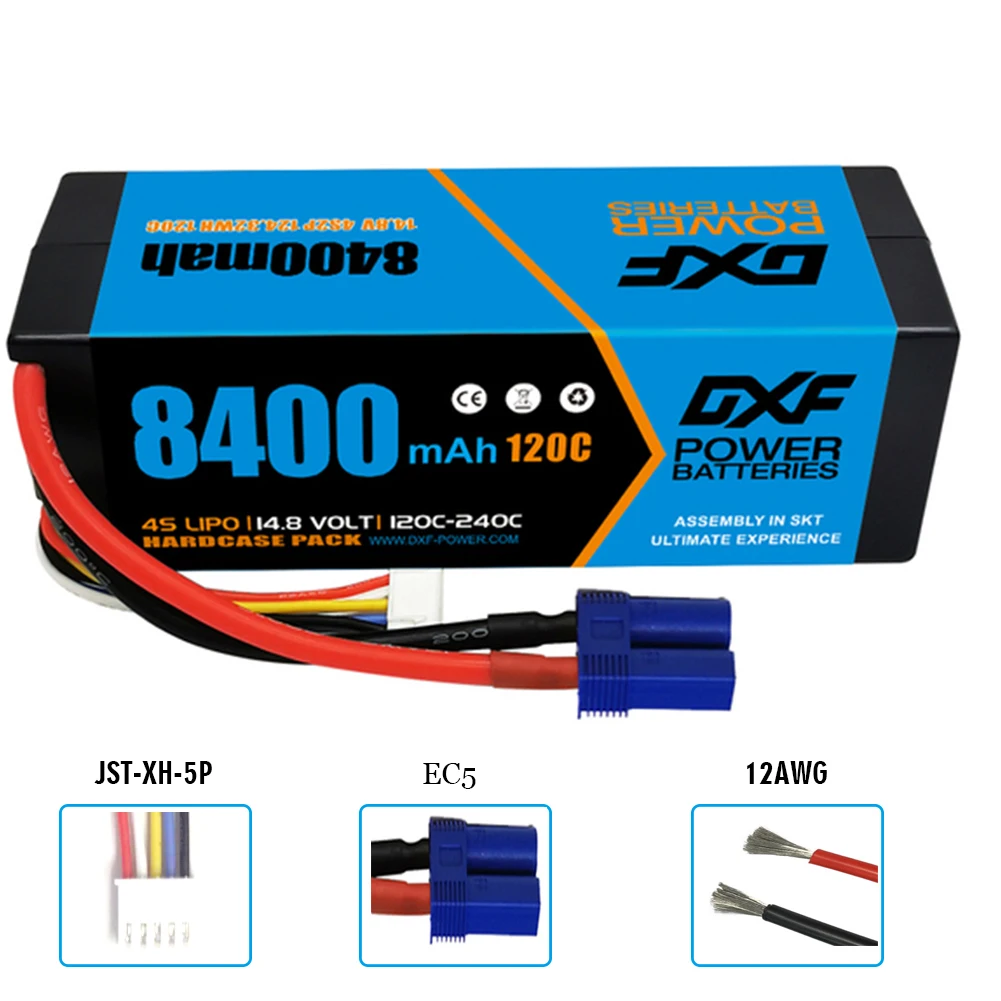 Batteria DXF 4S Lipo 14.8V 120C 8400mAh batteria Lipo con batteria rigida con spina EC5 per RC Car Boat Truck Airplane UAV RACING