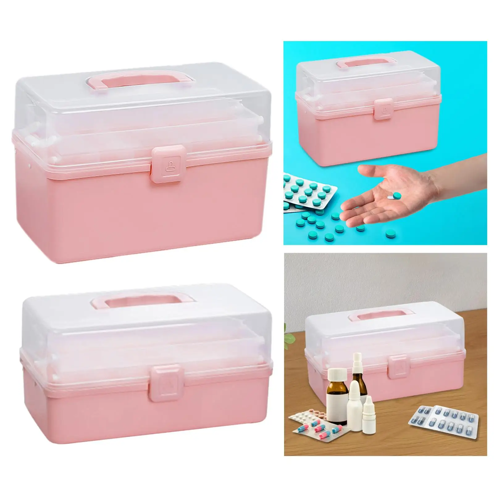 Medicine Storage Box Organizer Dustproof Empty Household Three Layer First Aid Carrying Case Bin for Gym Sports Home Family